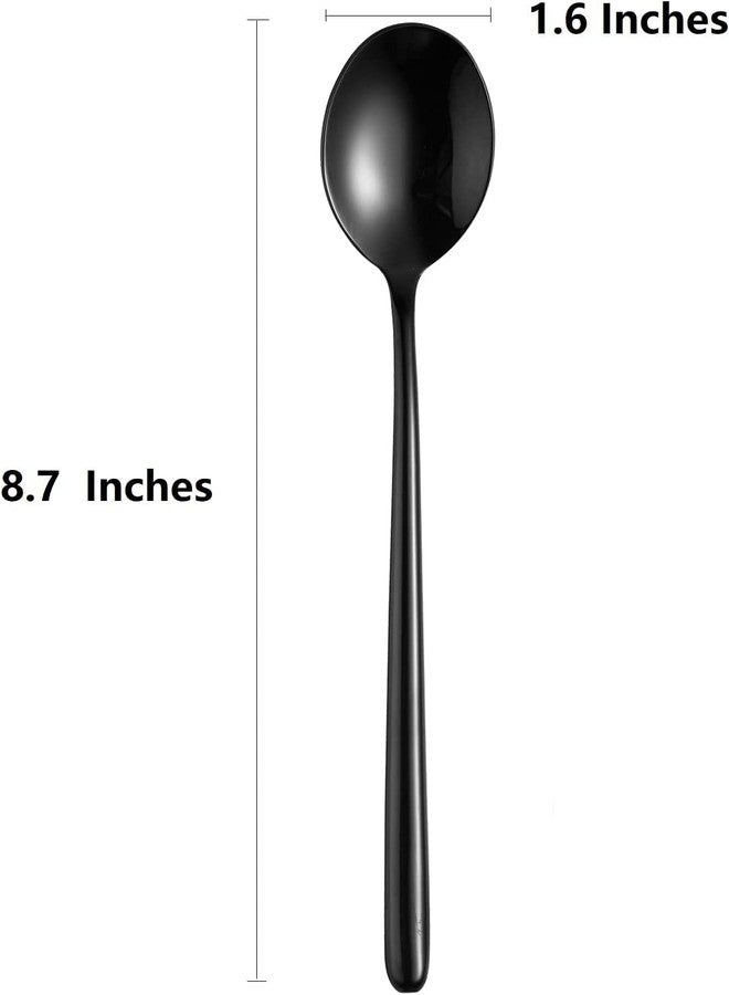 Ouliget Steel Black Soup Spoon, Long handled Great Circle Spoons,Korean Long Handle Soup Spoon,8 Pieces,8.7x1.6 Inches. - Image 3